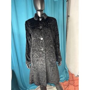 Gallery Black Faux Fur acetate Textured Coat Jacket Size S